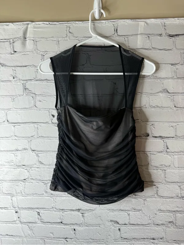Abercrombie & Fitch Black Sheer Ruched Camisole small - Image 2