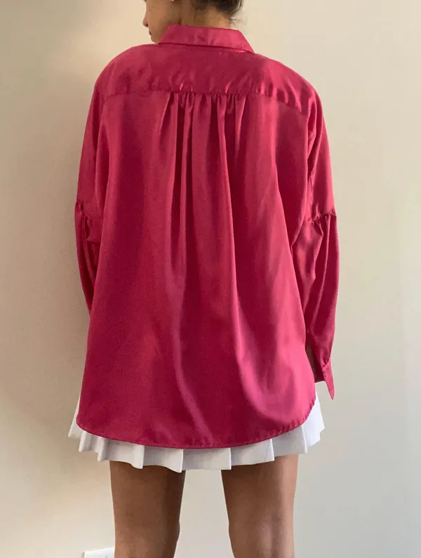 The Vintage Shop Pink Silk Vintage Blouse Button Down - Image 3