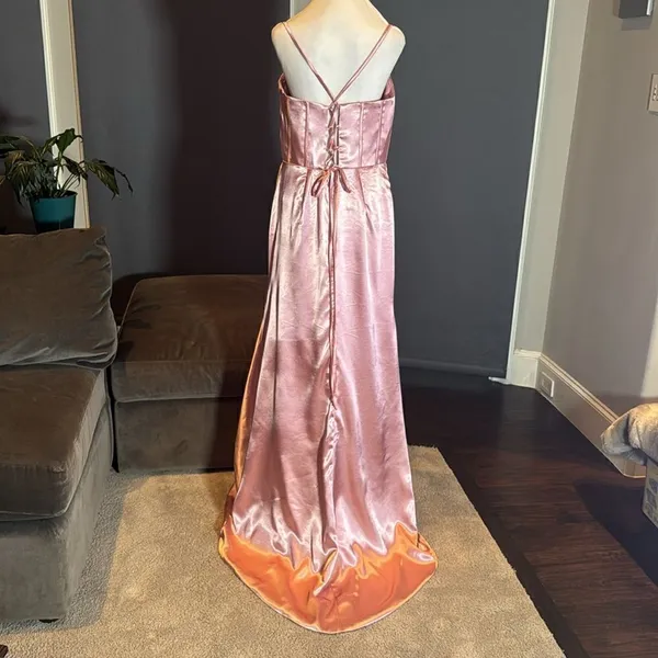 Pink Full Length Prom Party Dress Criss Cross Back Straps Leg Slit Size 14 NEW - Image 5