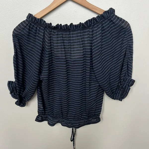 Free People Dorothy Cropped Top Peasant Style Black Blue Navy Stripe Size XS - Image 8