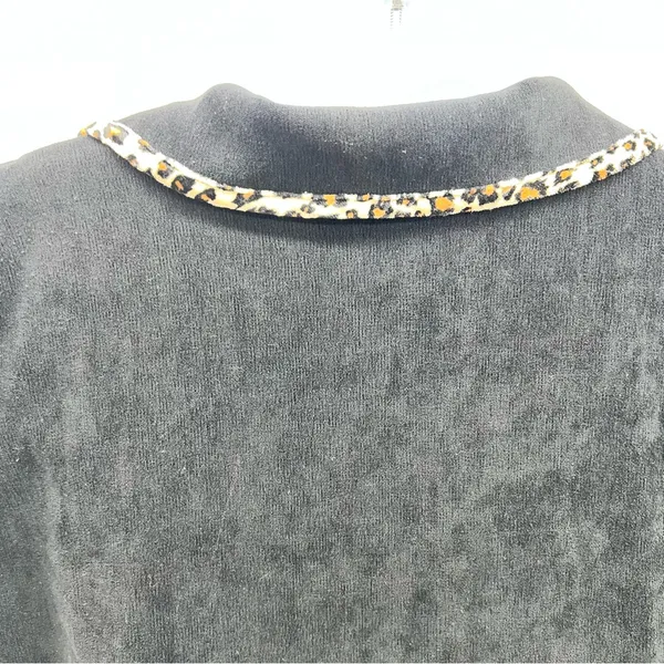 Courtenay Women’s Short Sleeve Casual Black Button Down Top w/Leopard Print Trim - Image 8