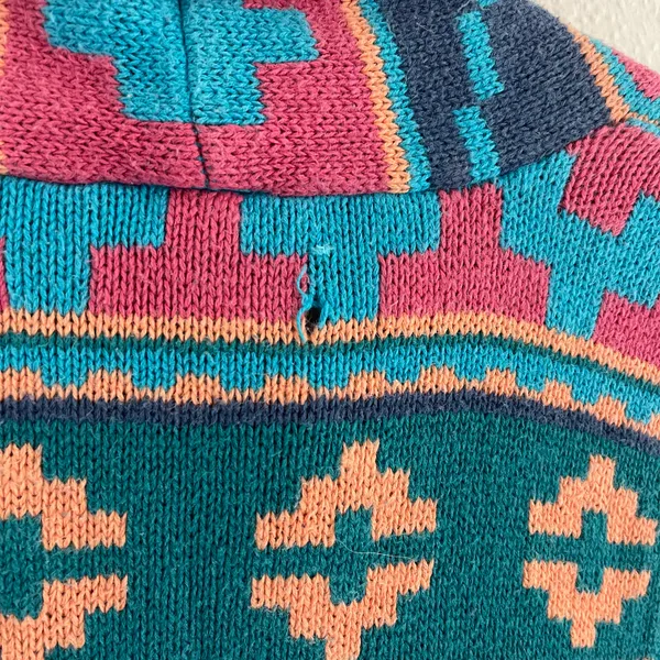 Vintage 90s Teal Blue Pink Southwestern Aztec Button Up Sweater Vest - Image 12