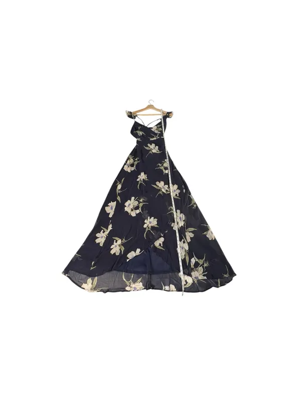Lulus All Mine Wrap Maxi Dress XXS Navy Blue Floral High Slit Wedding Guest NWT - Image 13