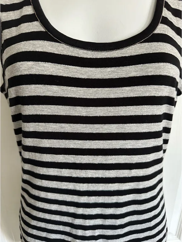 Ann Taylor Striped Black & Gray Glitter Trim Tank Top M - Image 4
