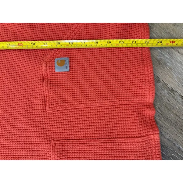 Carhartt Womens Large Relaxed Fit Waffle Knit Hoodie Orange Pullover Thermal - Image 5