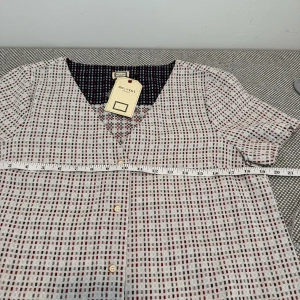 Mo:vint By Anthropologie Dress Dot Textured V Neck Button Down Short Sleeve M - Image 7
