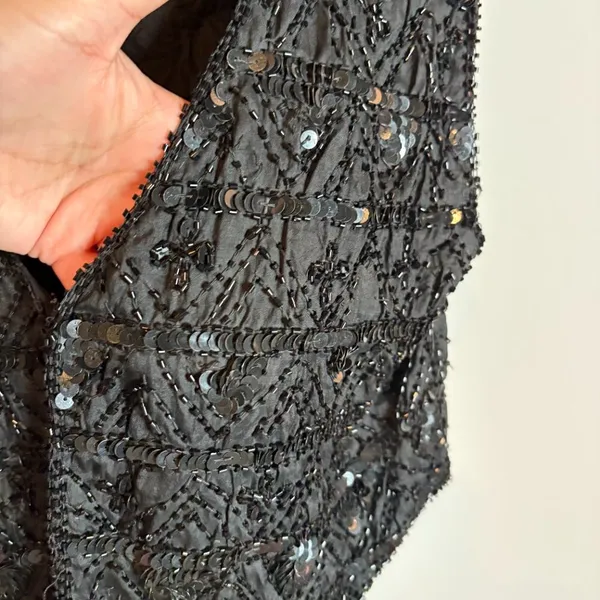Vintage silk beaded black vest - Image 2