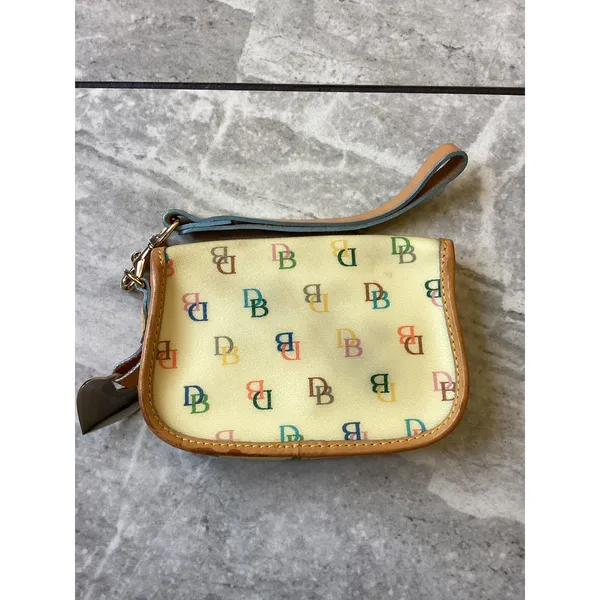 Dooney & Bourke Multi-Color Monogram Wristlet Pouch Cream Heart Charm Vintage - Image 7