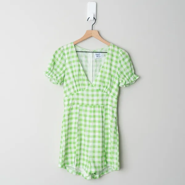 Princess Polly Gingham Shorts Romper Ruffle Short Sleeve Scoop V-Neck Zip Up 2 - Image 3