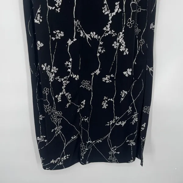 Vtg Y2 Eve Adams Midi Dress Sz M Holiday Gala Metallic Glitter Formal Floral - Image 9