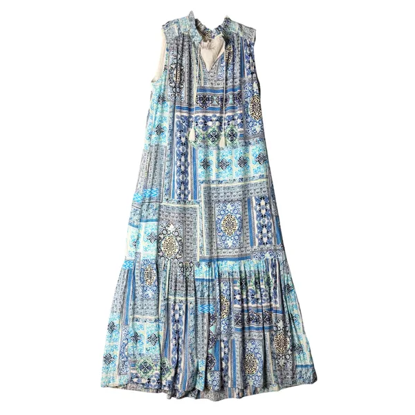 Chicos Blue Patchwork Tile Print Sleeveless‎ Maxi Dress Tiered Boho Sz 1 US 8/10 - Image 2