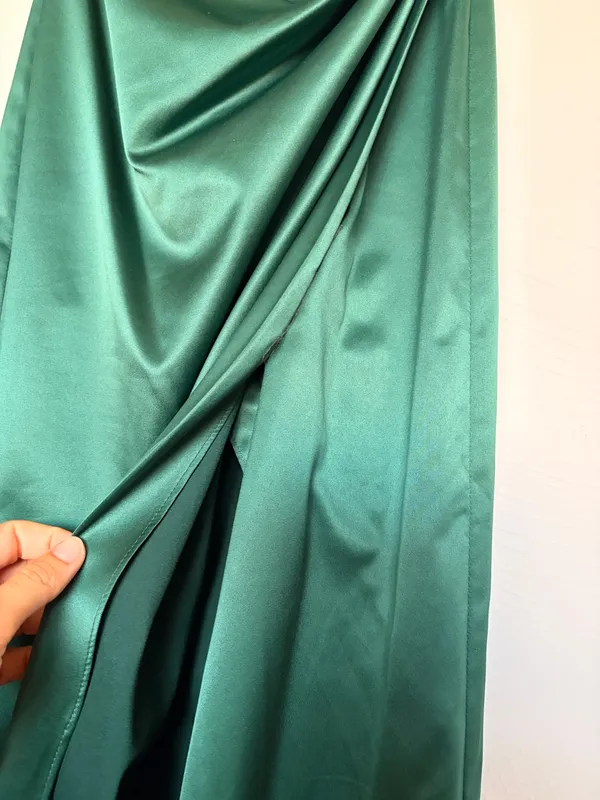 Ruched Strapless Meshki Riley Drape Split Dress Emerald  - Image 4