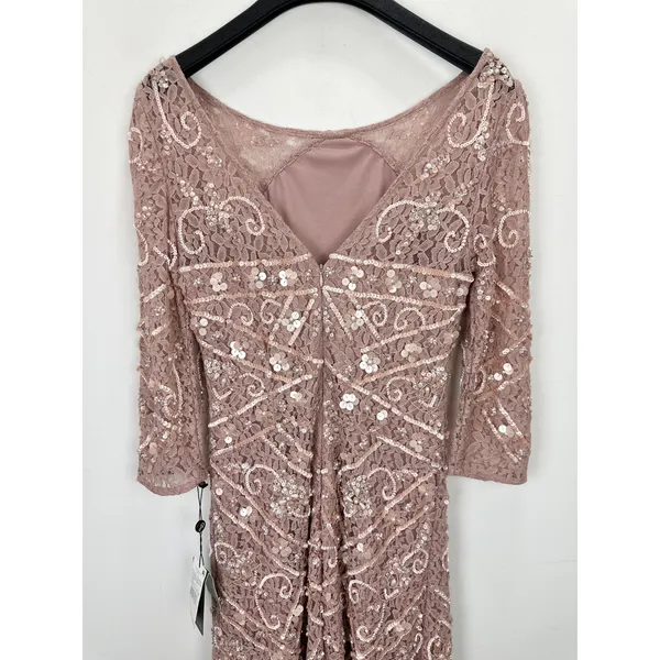 Adrianna Papell Sequin Beaded Boat Neck Dress Cocktail Rose Quartz US 4 NWT - Image 15