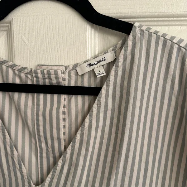 Madewell Green/Cream Button-Back Easy Dress - Image 4