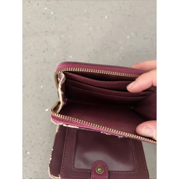 Fossil Women’s Pink Purple Leather Bifold Wallet Zip Coin Pocket READ - Image 5