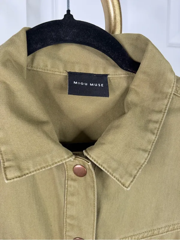 Miou Muse Sz M Olive Utility Romper Cotton Military Safari Short Sleeve - Image 6