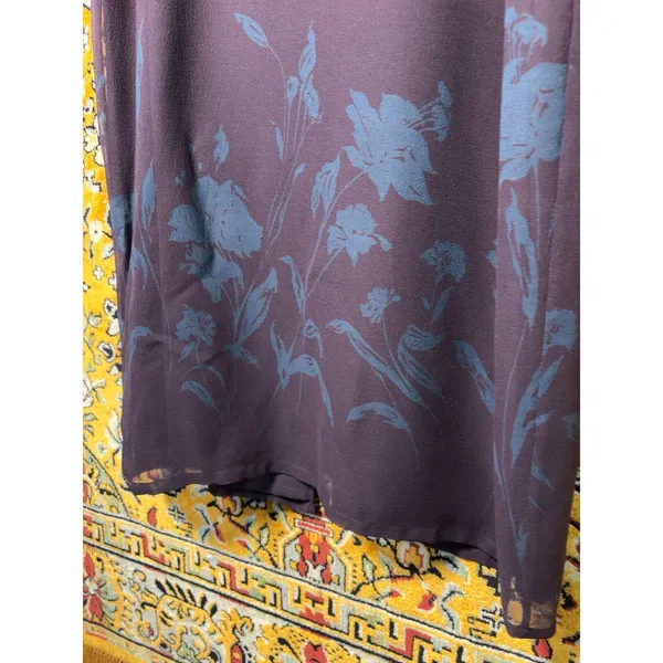 Vintage INC Dark Purple 100% Silk Floral Maxi Dress Size 12 Wedding Guest - Image 4