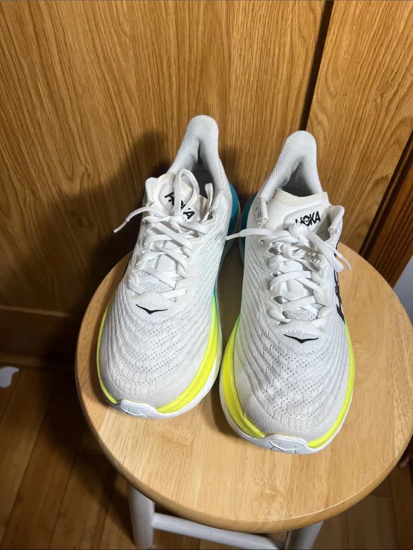 Hoka White Athletic Shoes with Yellow and Teal Accents - Image 5
