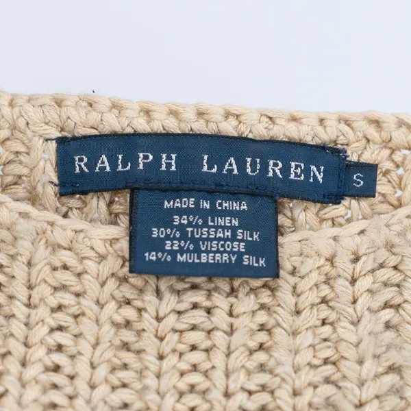 Ralph Lauren Linen Silk Knit Scoop Neck Pullover Sweater Neutral Small - Image 2