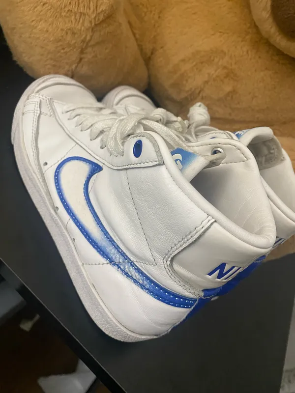 NIKE BLAZER MID 77 WHITE-HYPER BLUE "AIRBRUSH" Womens 5.5 - Image 4