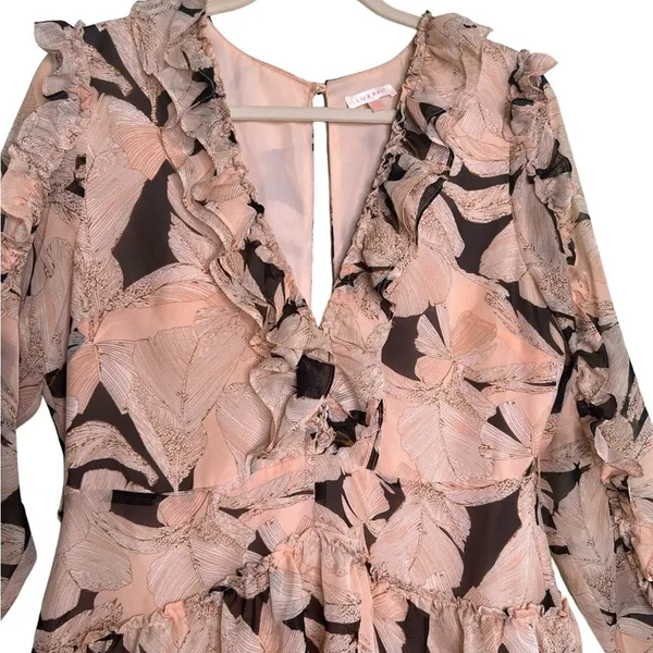 Luxxel Blush Floral Ruffle Mini Dress Romantic Cottagecore Wedding Guest Large - Image 6