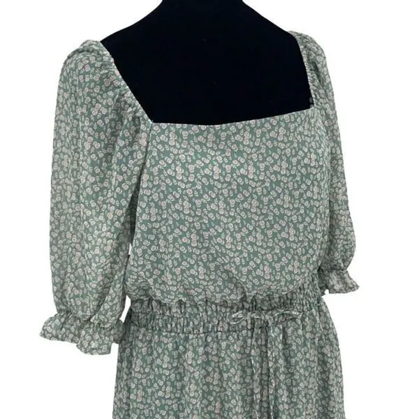 Francesca’s Mi Ami Floral Ruffle Chiffon Cottagecore Prairie Mini Dress Green Me - Image 3