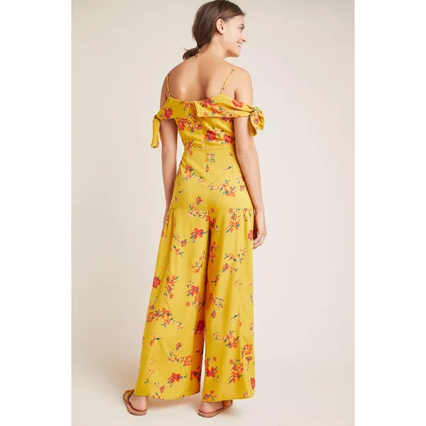 Anthropologie Londonderry Wide Leg Jumpsuit Yellow Floral Size 4 - Image 2