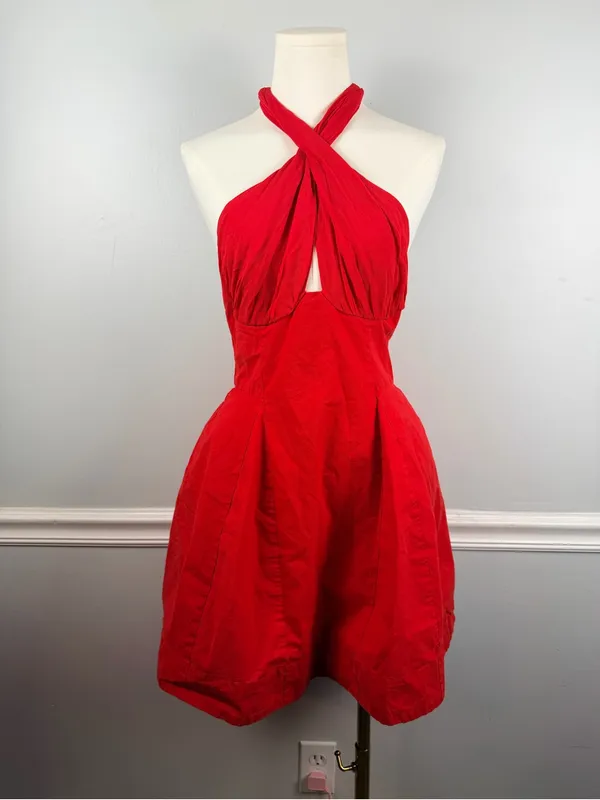 Maeve by Anthropologie Twist Halter Tie-Neck Mini Dress in red size small - Image 3