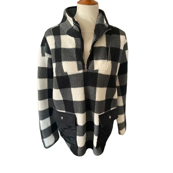 Como Vintage Black and White Checkered Half Zip Mock Collar Pullover Size XL - Image 7