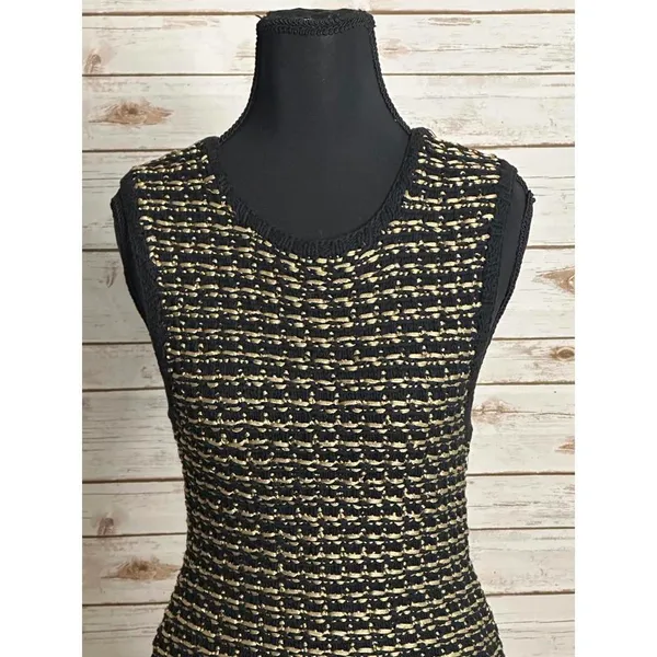 Alice+Olivia black/gold tweed sleeveless A-line textured knit mini dress Size XS - Image 2