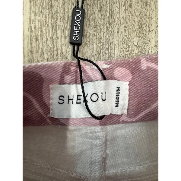 Shekou Pink Smiley Face Print High Waisted Wide Leg Jeans Womens Medium NEW - Image 4