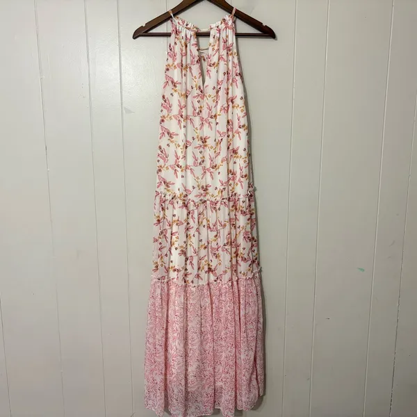 Drew Naomi Pink Floral Tiered Maxi Dress Size S - Image 8