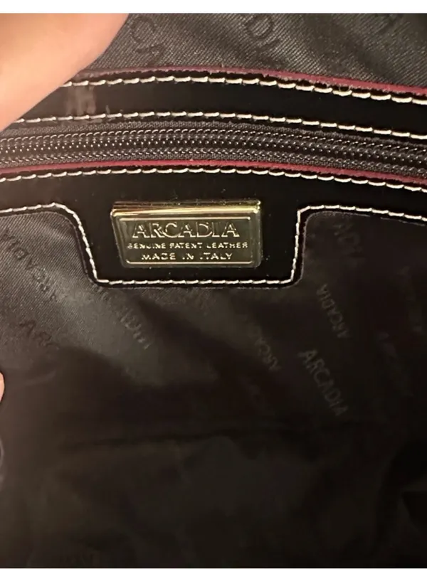Arcadia Black Patent Satchel with PinkTrim - Image 6