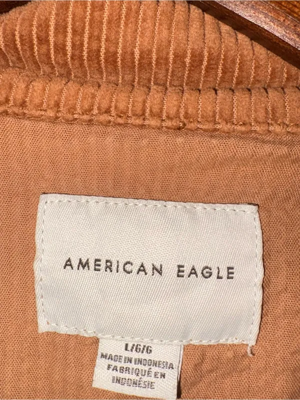 American Eagle Cropped Corduroy Jacket Brown Raw Hem Boho Shacket Large - Image 2