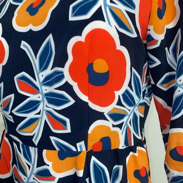 Hutch Retro Navy Blue Orange Floral Mini Dress 3/4 Sleeve Women's Size 10 Petite - Image 5