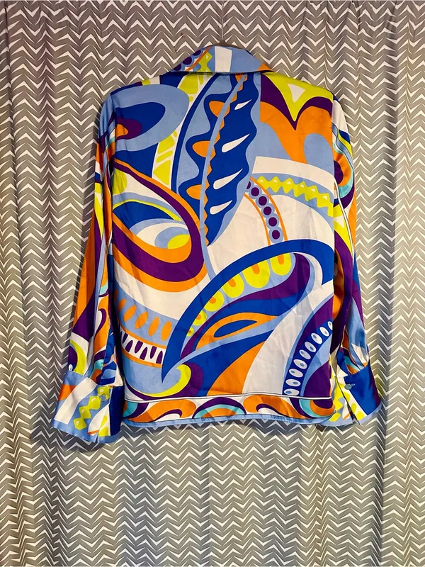 ZARA | Multicolored Printed Satin Blouse, Pucci Style, Size S - Image 4