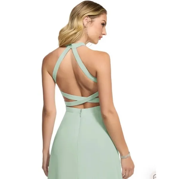 Azazie Clarice A-Line Halter Chiffon Dress in‎ Agave green size 6 bridesmaid - Image 3