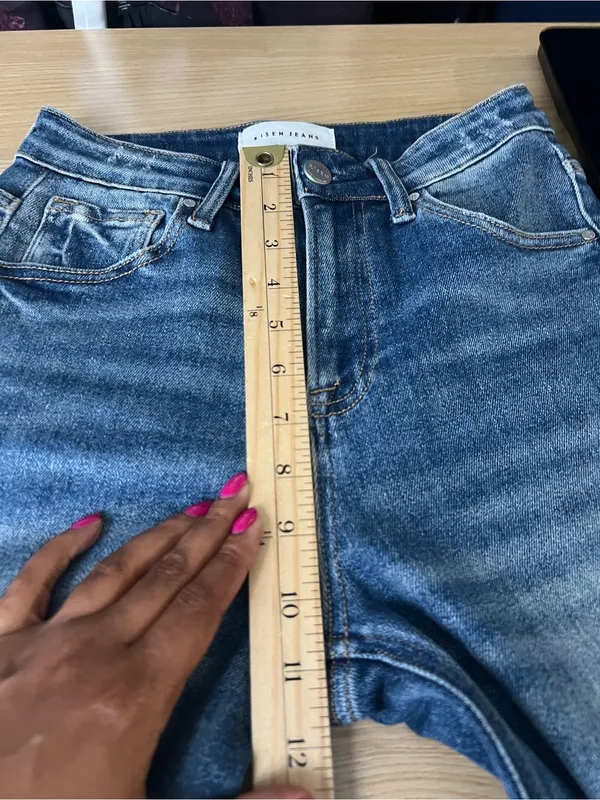Risen Jeans High Rise Ripped Wide Leg Jeans Distressed Raw Hem Size 1/25 - Image 11