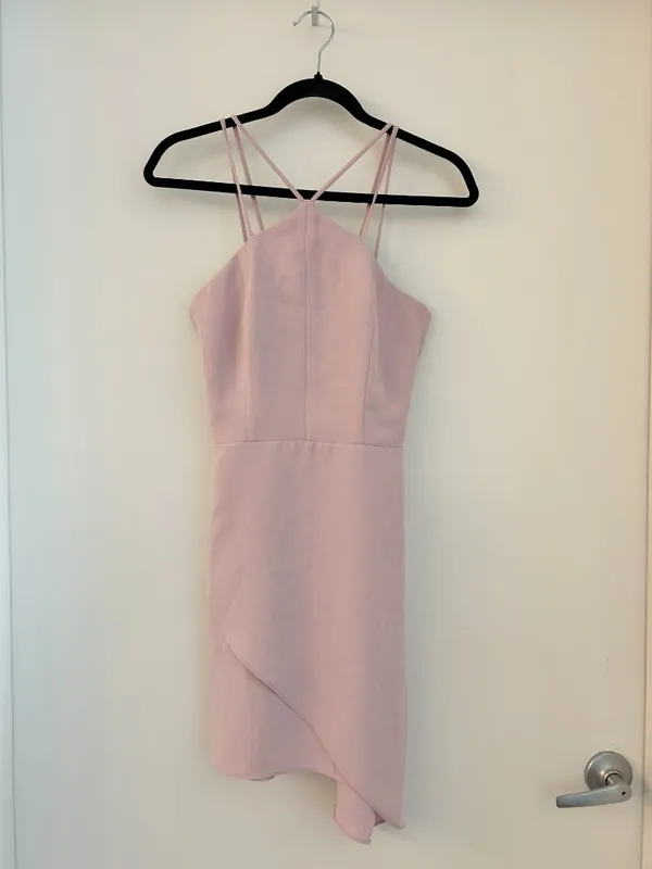 Amanda Uprichard Odean Asymmetrical Baby Pink Purple Cocktail Mini Dress Size S - Image 2