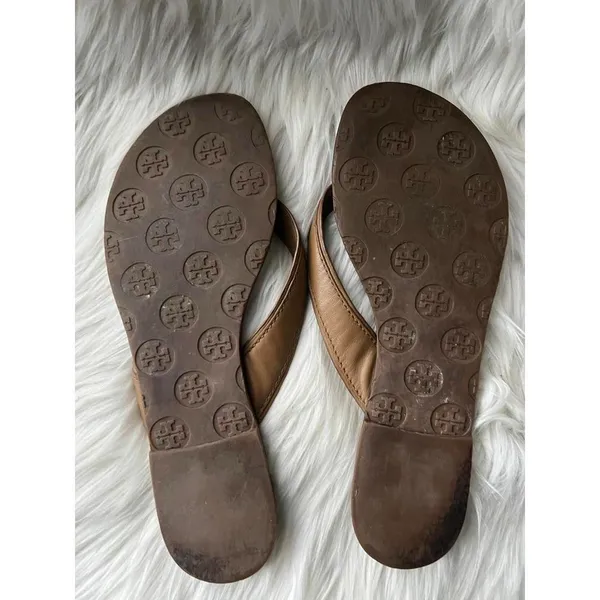 Tory Burch Tan Leather Flip Flops with Buckle size 8 - Image 4