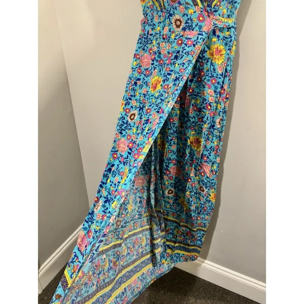 Pretty Garden Wrap Short Sleeve Maxi Dress Colorful Beautiful Boho Prairie sz M - Image 9