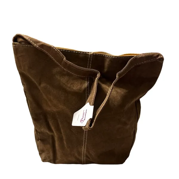 🔵Faux Suede look hobo bag. Snap closure. Faux leather bottom- Brown - Image 3