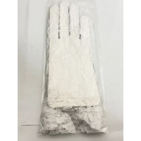 White Lace‎ Gloves Sz OS Floral Sheer Ruffle Bridal Wedding Formal - Image 4
