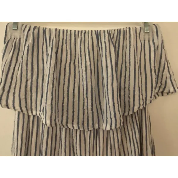 Japna Blue White Striped Tube Top Strapless Capri Pantsuit Women's Sz XS - Image 3