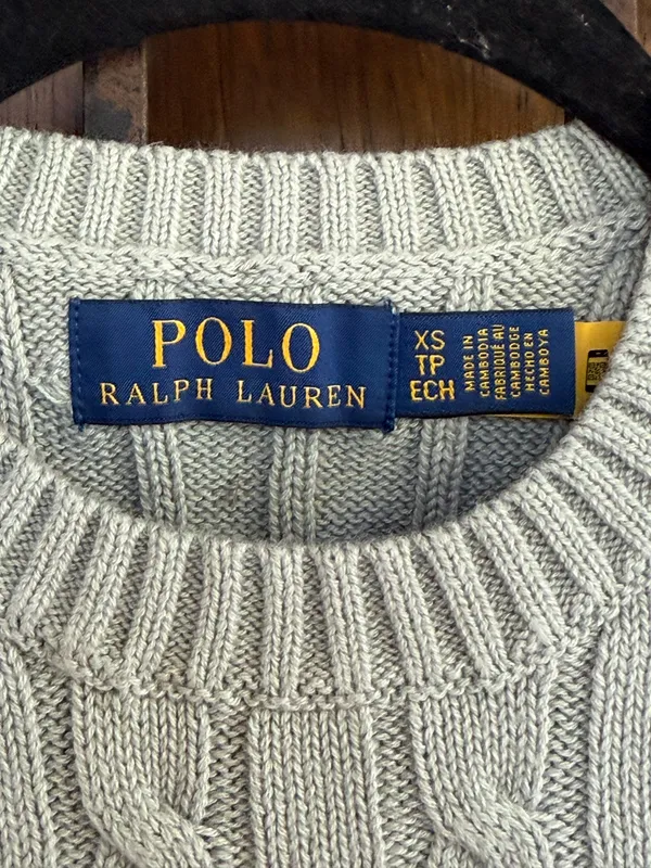 Polo Ralph Lauren Grayish Green Cable-Knit Short Sleeve Crewneck Sweater Size XS - Image 2