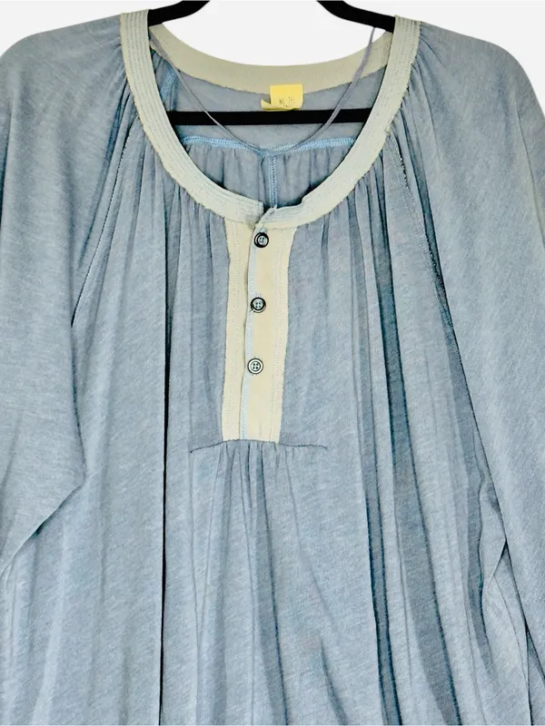 We The Free Free People Blue Boho Peasant Top Balloon Sleeve Medium oversized - Image 4