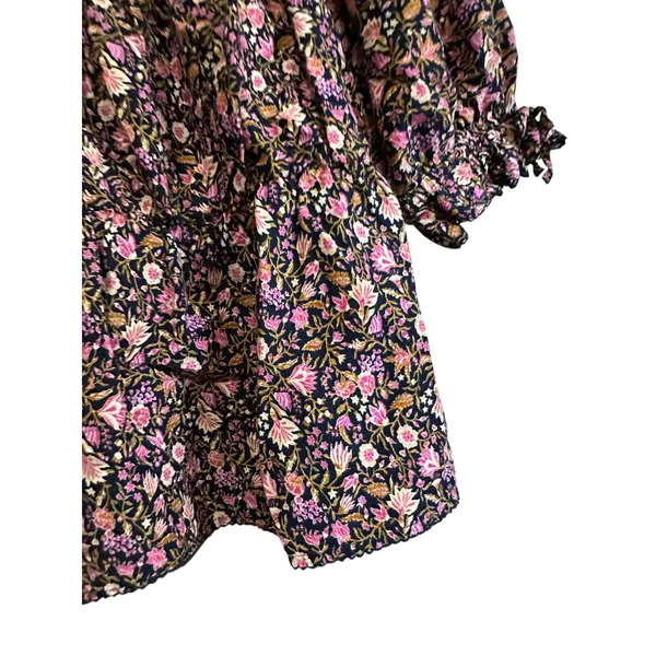 Old Navy Floral Blouse Top Women's Medium‎ Smocked Neck Puff Sleeve Pink - Image 2