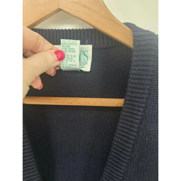 Lily's of Beverly Hills Sweater Vest Womens M Embroidered Navy Blue Cotton EUC - Image 3