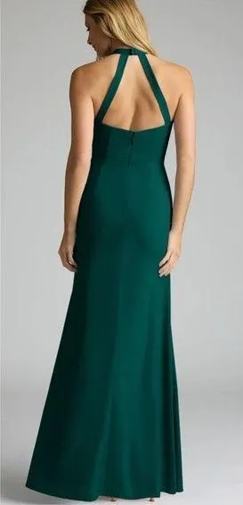 AZAZIE GALICIA Pine Mermaid Halter Pleated Stretch Chiffon Dress - Image 2