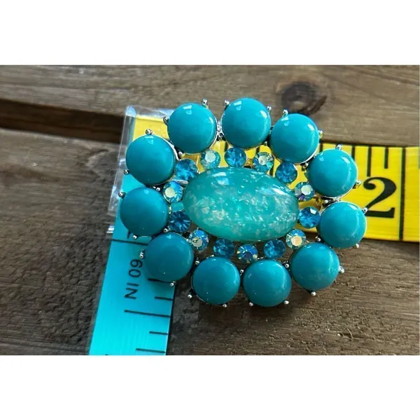 Faux turquoise/opal brooch aqua blue and silver back - Image 2